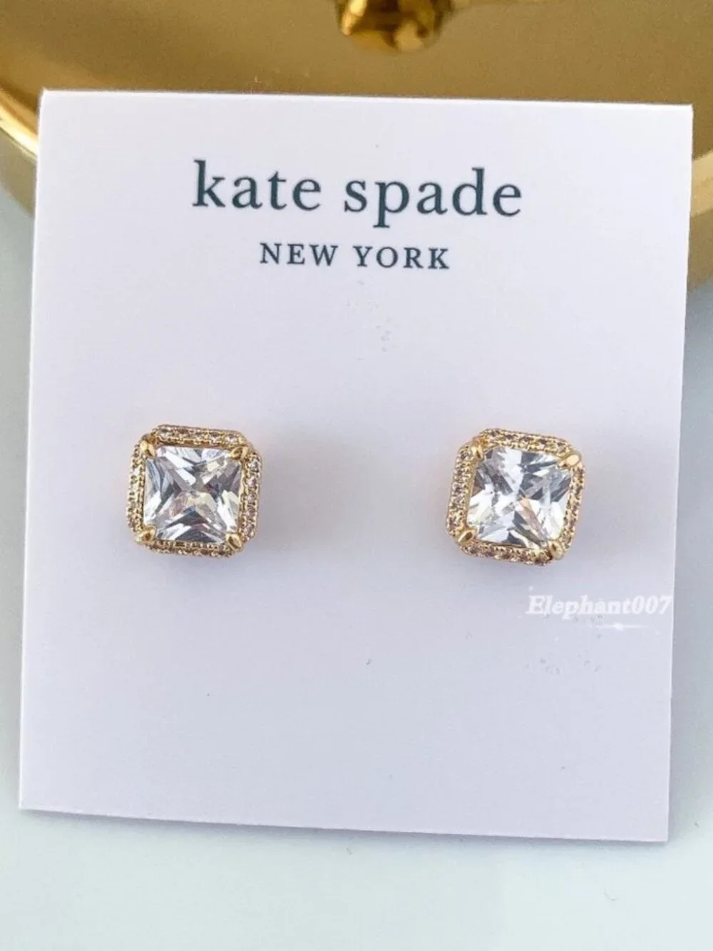 Kate Spade New York Crystal Square Stud Earrings Gold Tone Halo Stud Earrings